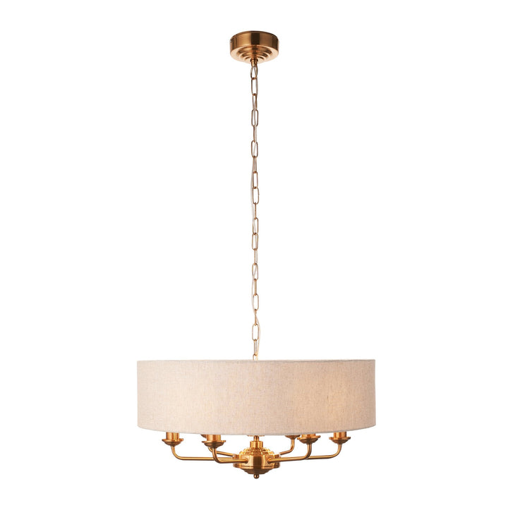 Endon 110722 Highclere 6 Light Pendant Vintage Brass & Natural Linen Shade