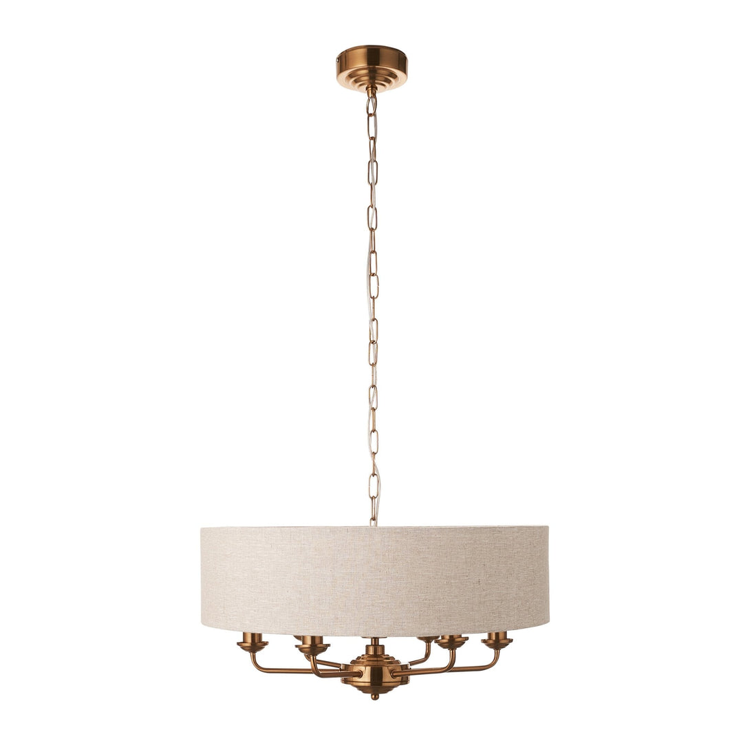 Endon 110722 Highclere 6 Light Pendant Vintage Brass & Natural Linen Shade