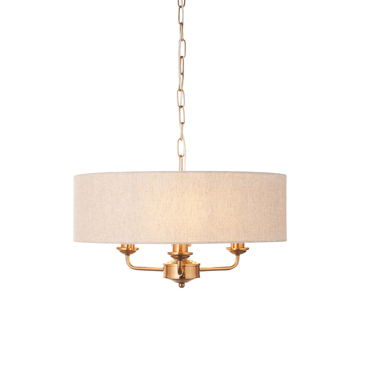 Endon 110723 Highclere 3 Light Pendant Vintage Brass & Natural Linen Shade