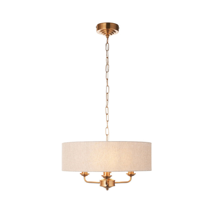 Endon 110723 Highclere 3 Light Pendant Vintage Brass & Natural Linen Shade