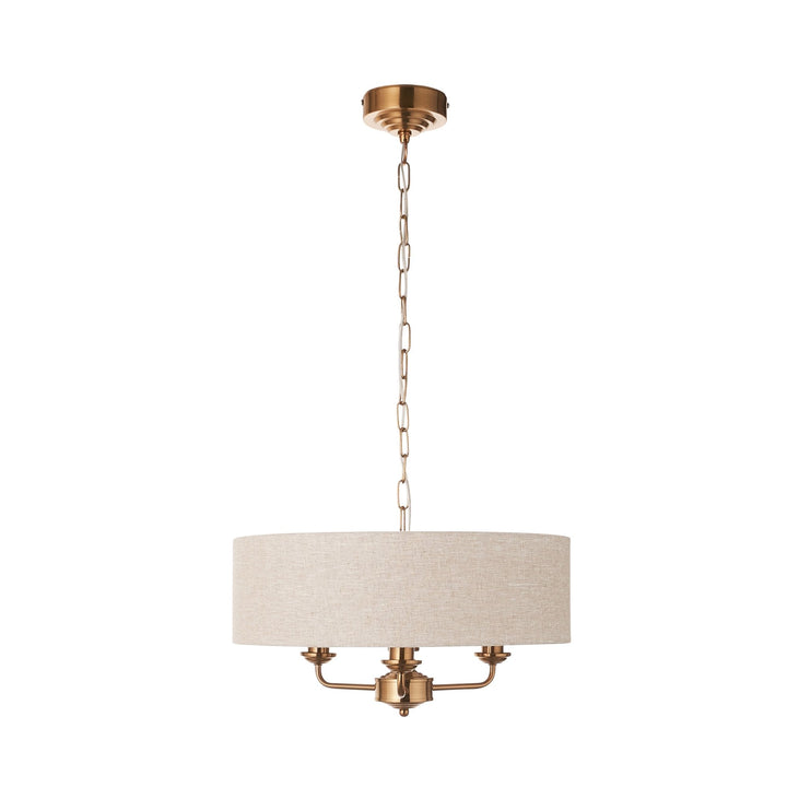 Endon 110723 Highclere 3 Light Pendant Vintage Brass & Natural Linen Shade