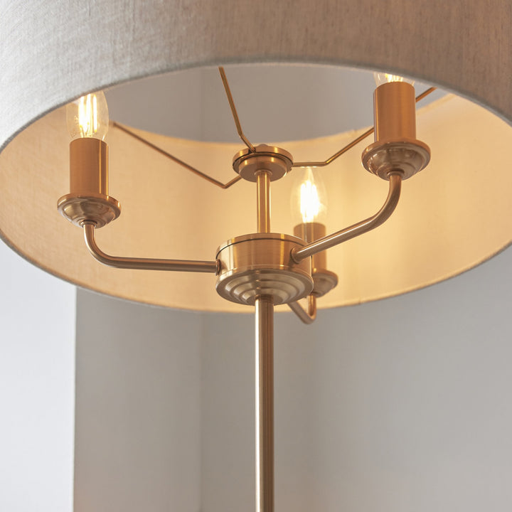 Endon 110724 Highclere 3 Light Floor Lamp Vintage Brass &amp; Natural Linen Shade