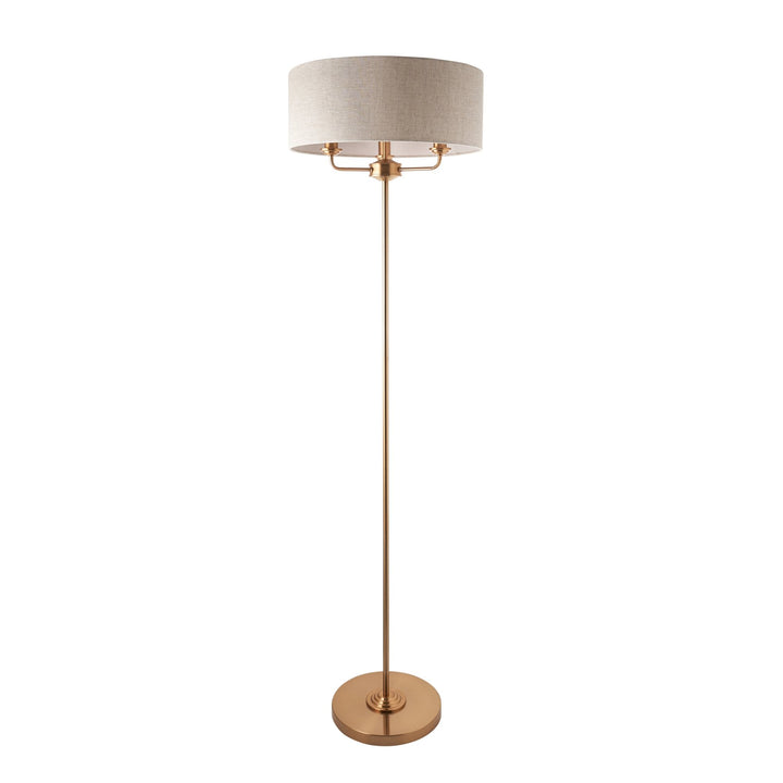 Endon 110724 Highclere 3 Light Floor Lamp Vintage Brass &amp; Natural Linen Shade