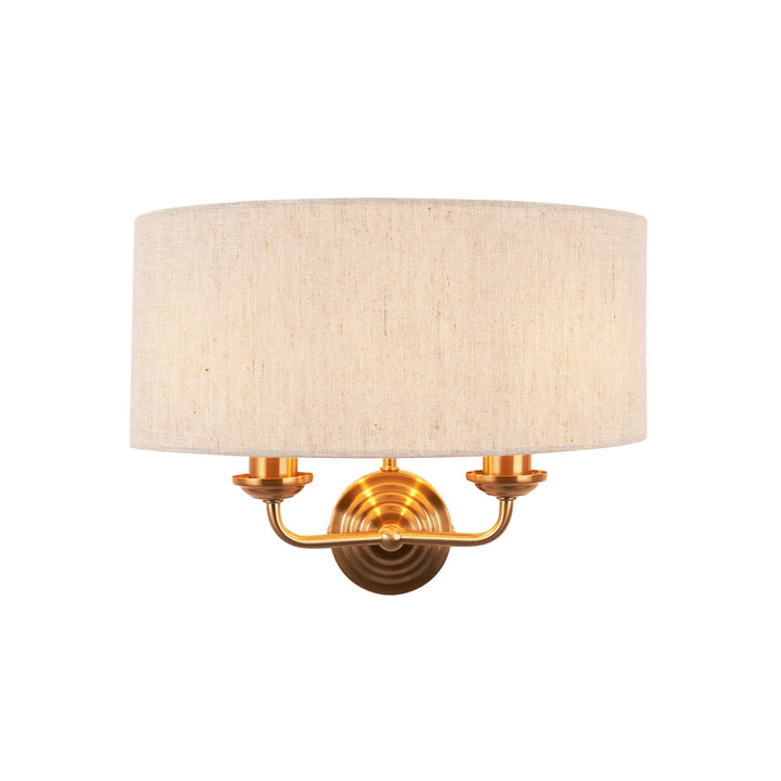 Endon 110726 Highclere 2 Light Wall Light Vintage Brass & Natural Linen Shade