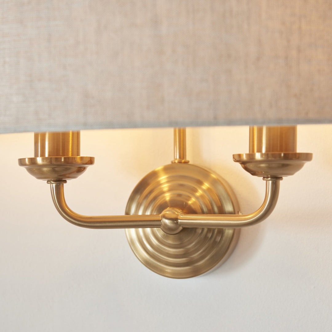 Endon 110726 Highclere 2 Light Wall Light Vintage Brass & Natural Linen Shade