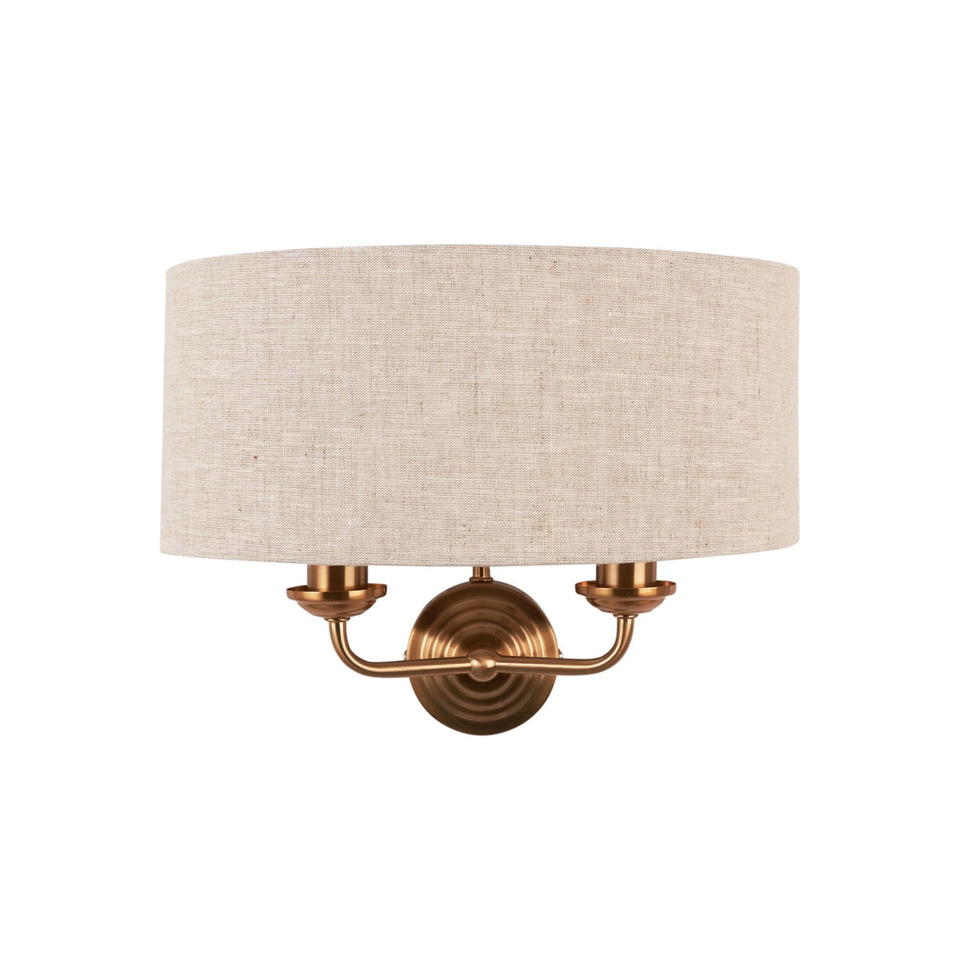 Endon 110726 Highclere 2 Light Wall Light Vintage Brass & Natural Linen Shade