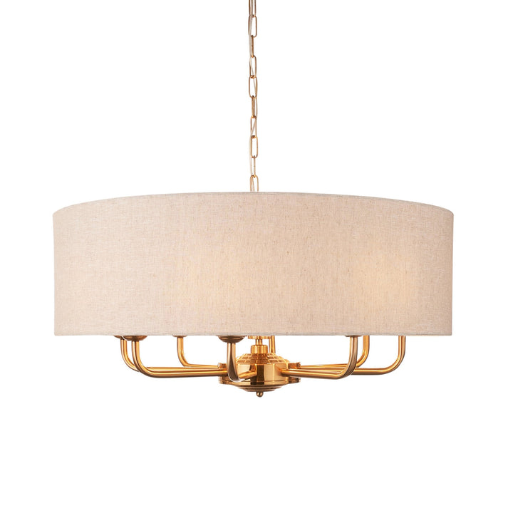 Endon 110727 Highclere 8 Light Pendant Vintage Brass & Natural Linen Shade