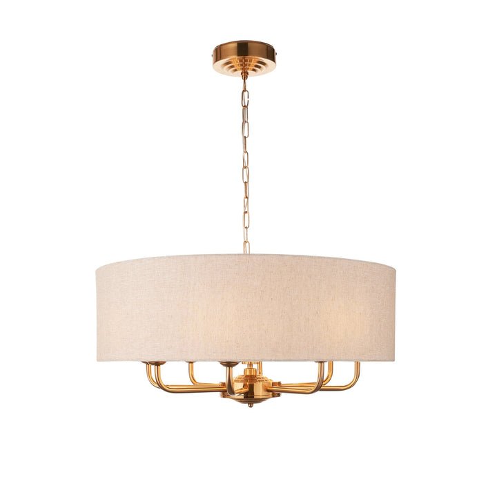 Endon 110727 Highclere 8 Light Pendant Vintage Brass & Natural Linen Shade