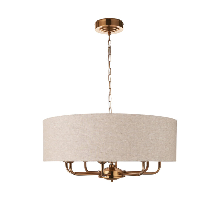 Endon 110727 Highclere 8 Light Pendant Vintage Brass & Natural Linen Shade