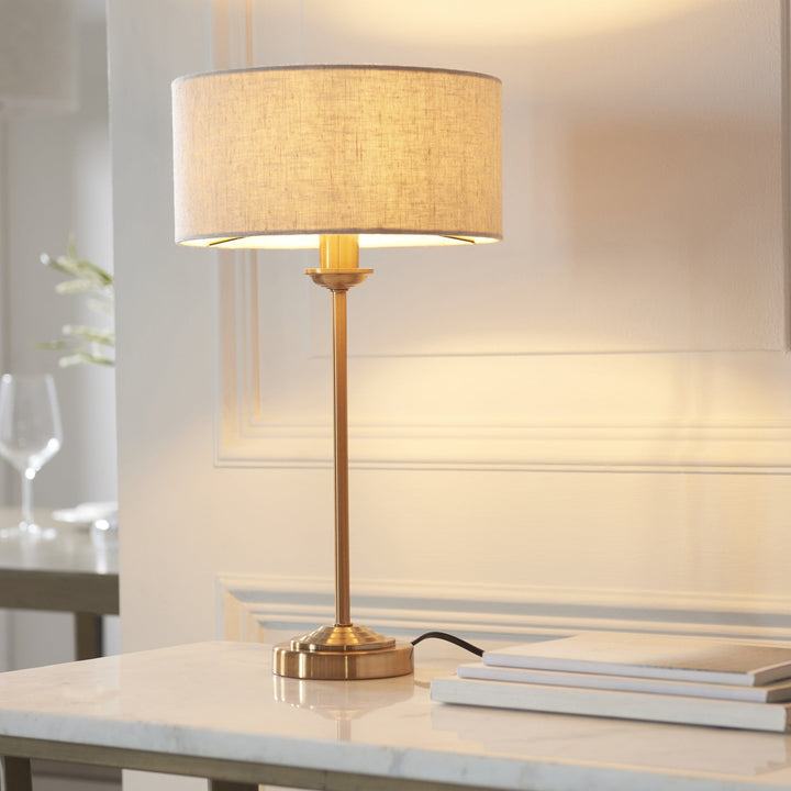 Endon 110728 Highclere Table Lamp Vintage Brass & Natural Linen Shade