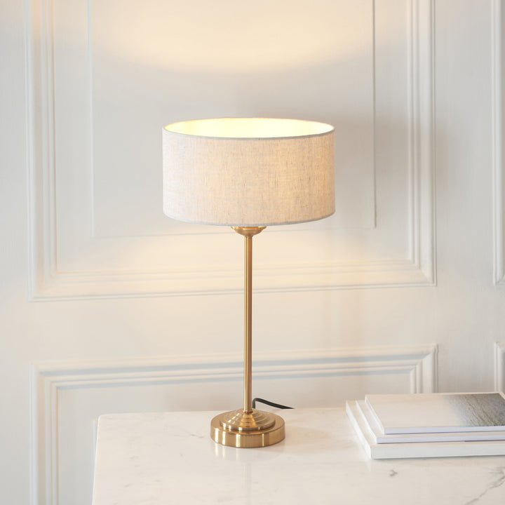 Endon 110728 Highclere Table Lamp Vintage Brass & Natural Linen Shade