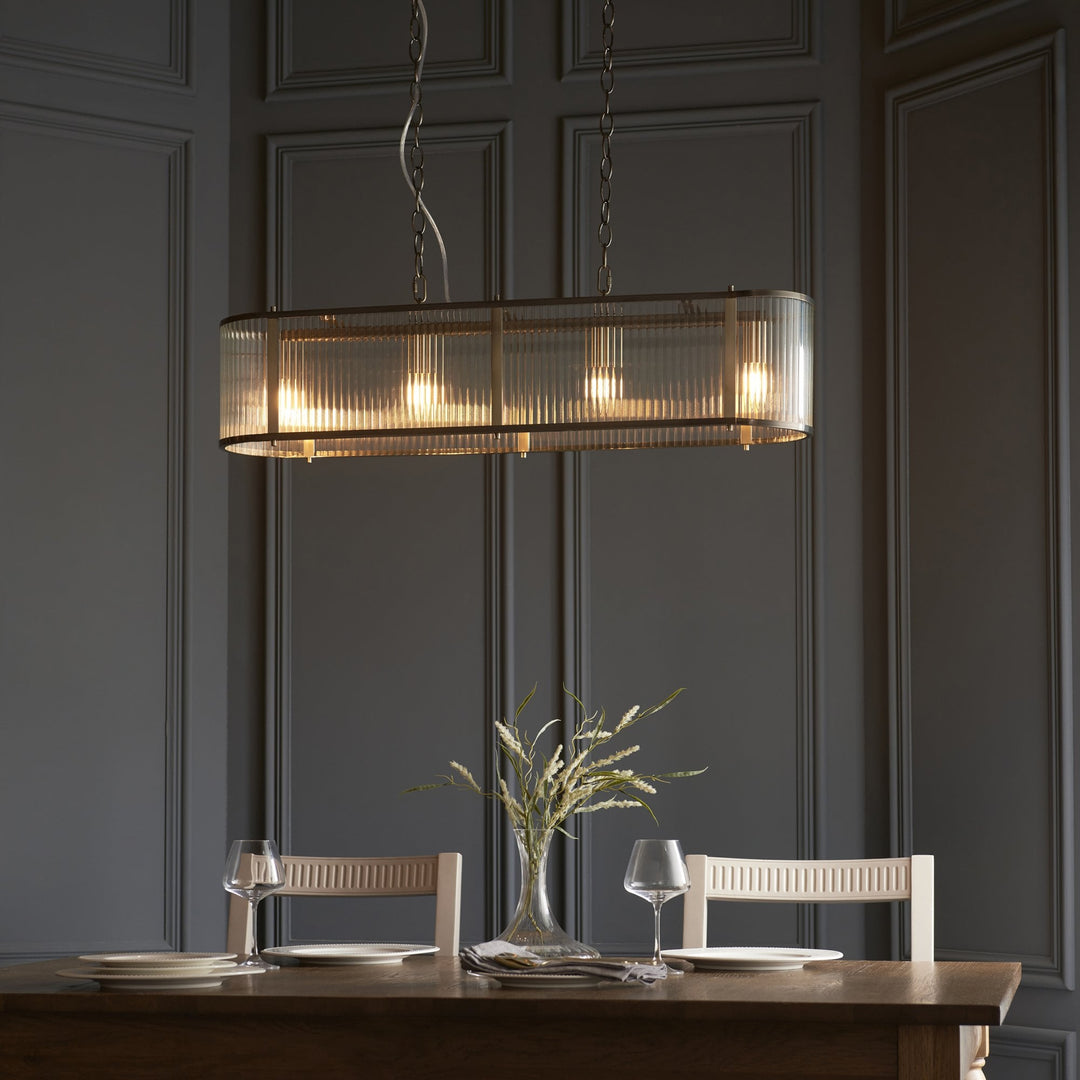 Endon 110945 Ridgeton 4 LightLinear Pendant Antique Brass & Clear Glass