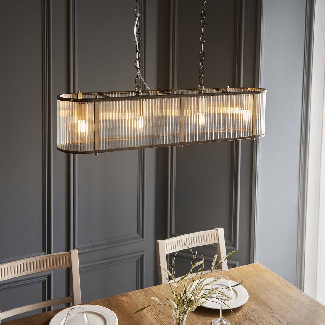 Endon 110945 Ridgeton 4 LightLinear Pendant Antique Brass & Clear Glass