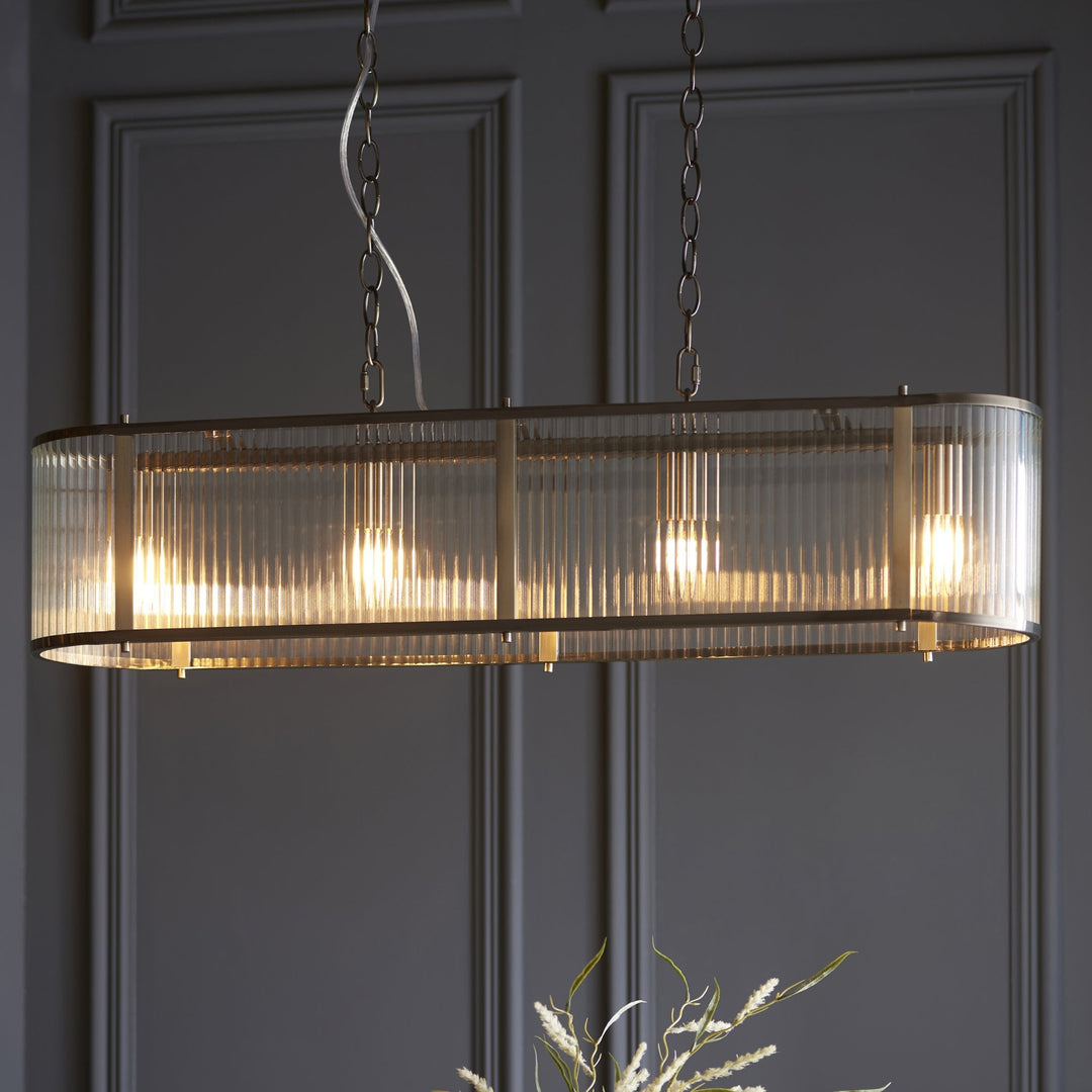 Endon 110945 Ridgeton 4 LightLinear Pendant Antique Brass & Clear Glass