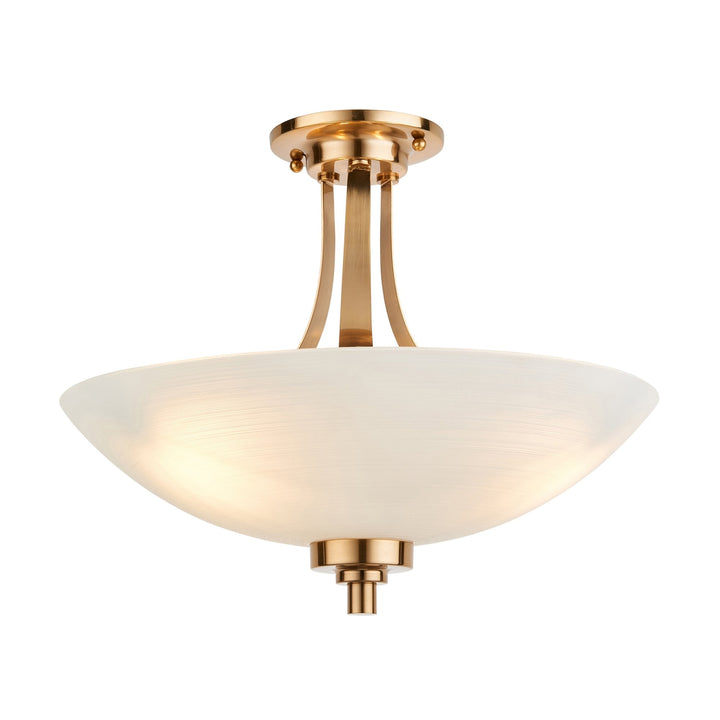 Endon 112438 Welles 3 Light Semi Flush Aged Brass & White Glass