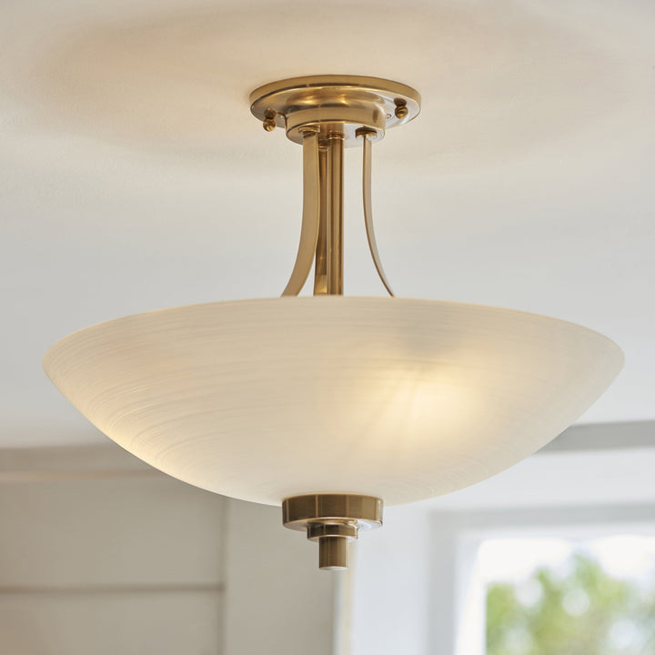 Endon 112438 Welles 3 Light Semi Flush Aged Brass & White Glass