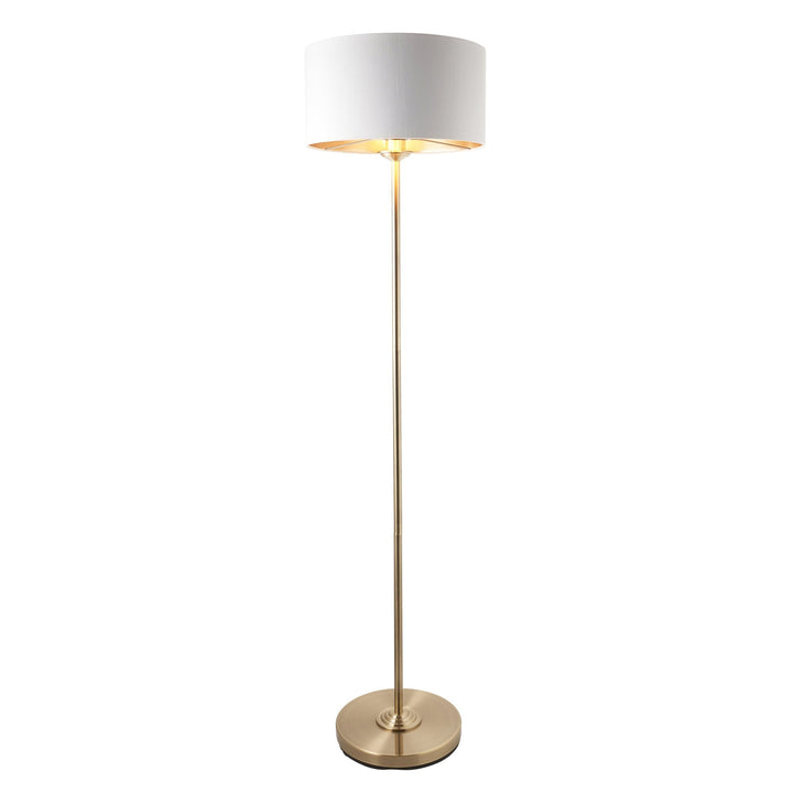 Endon 112571 Highclere Single Floor Lamp Antique Brass & White Shade