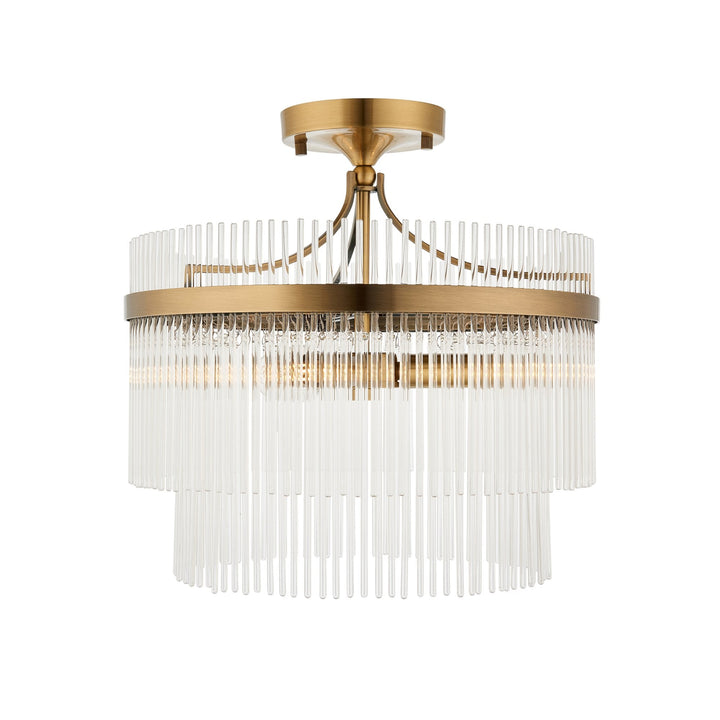 Endon 112575 Marietta 3 Light Semi Flush Antique Brass & Clear Glass