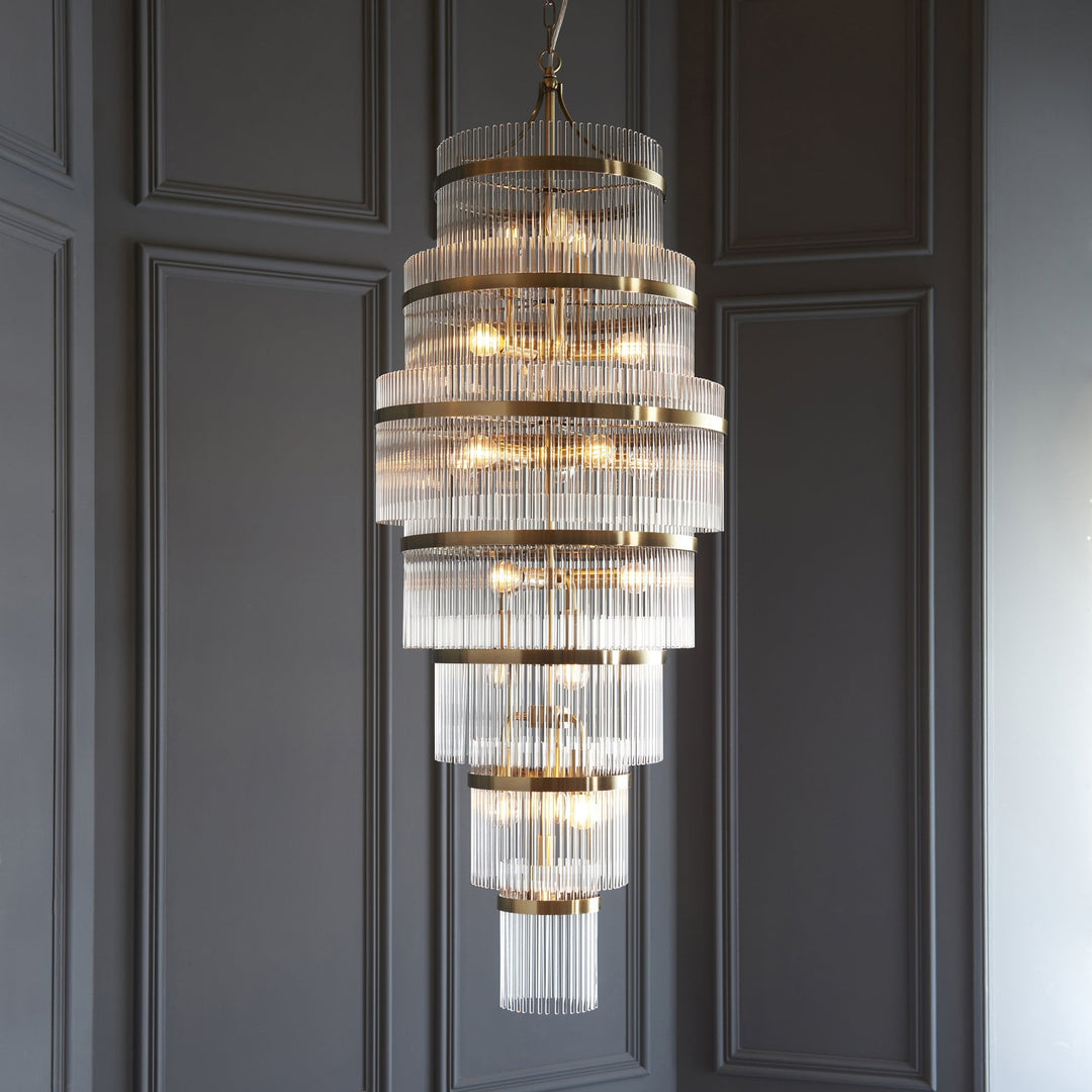 Endon 112793 Marietta Grand 21 Light Tiered Pendant Antique Brass & Clear Glass