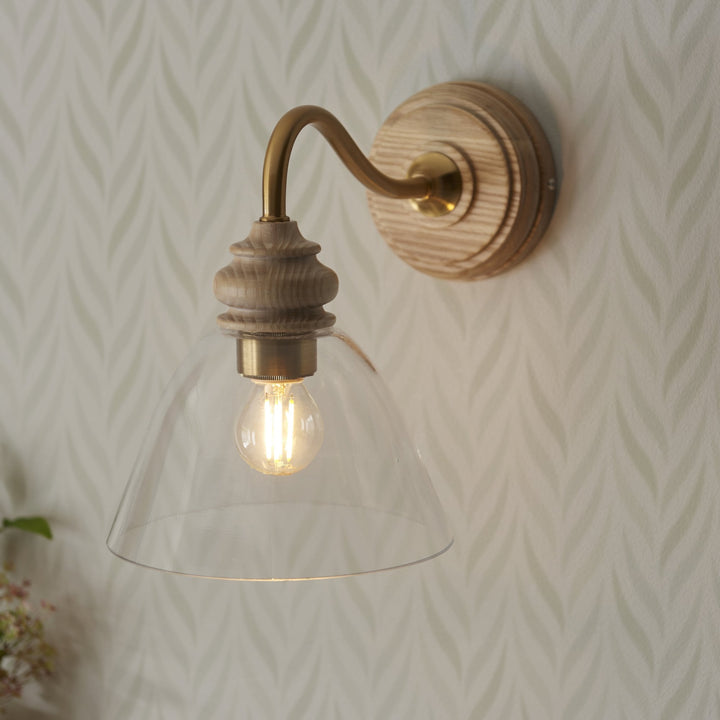 Endon 113371 Cotswold Wall Light Ash, Aged Brass & Clear Glass