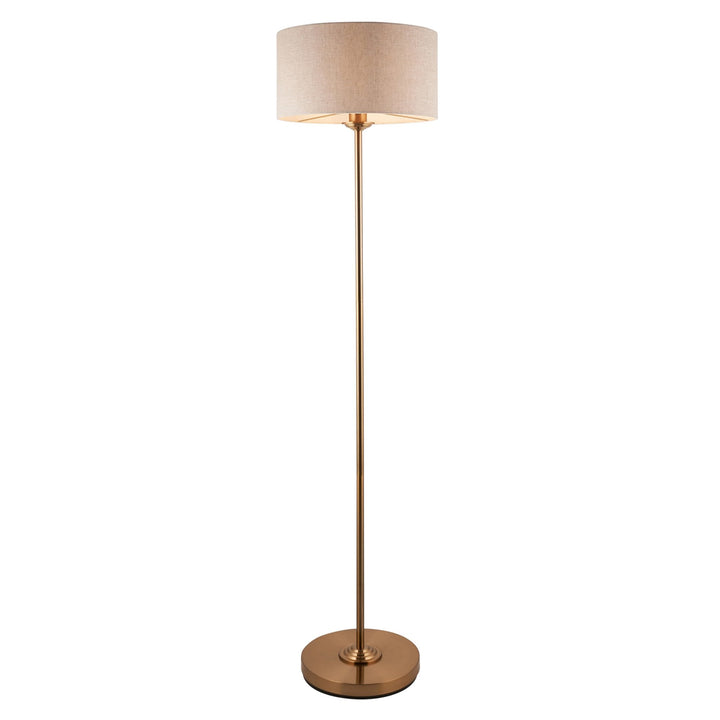 Endon 113461 Highclere Single Floor Lamp Brass & Natural Shade