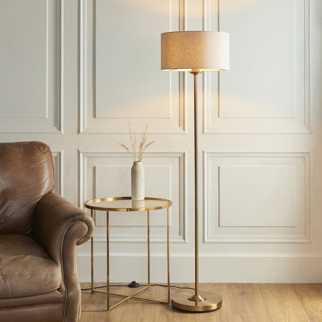 Endon 113461 Highclere Single Floor Lamp Brass & Natural Shade