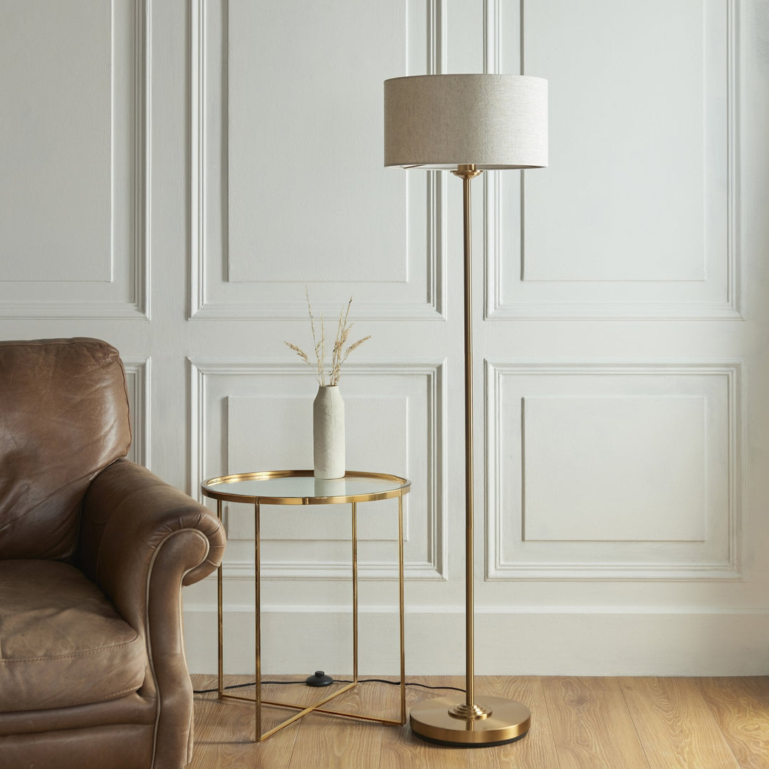 Endon 113461 Highclere Single Floor Lamp Brass & Natural Shade