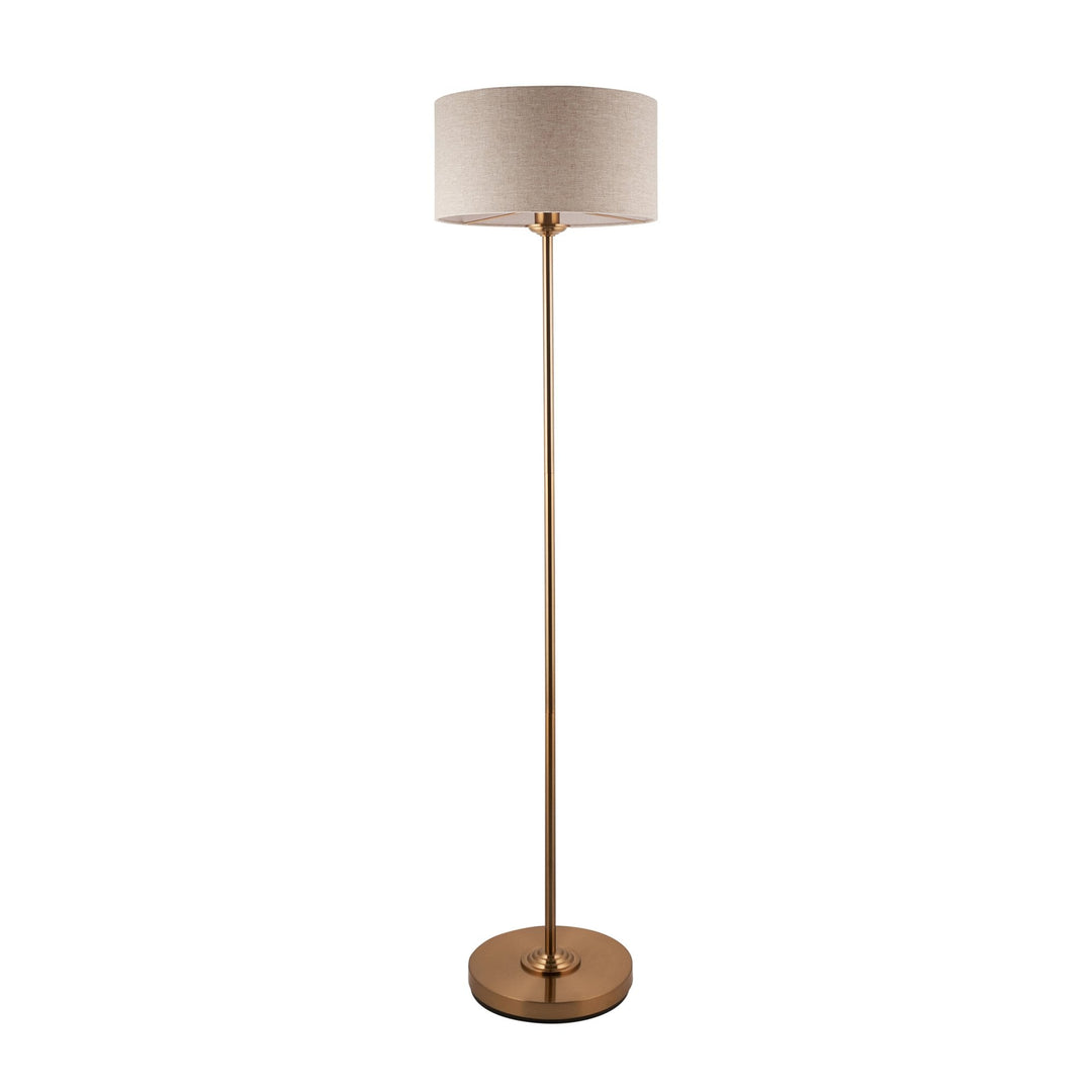 Endon 113461 Highclere Single Floor Lamp Brass & Natural Shade