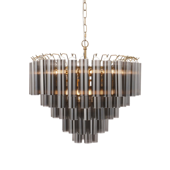 Endon 114197 Toulouse 12 Light Pendant Satin Brass & Smokey Glass