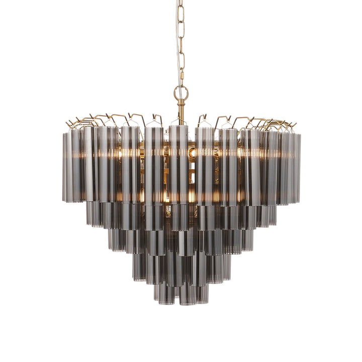 Endon 114197 Toulouse 12 Light Pendant Satin Brass &amp; Smokey Glass (S)