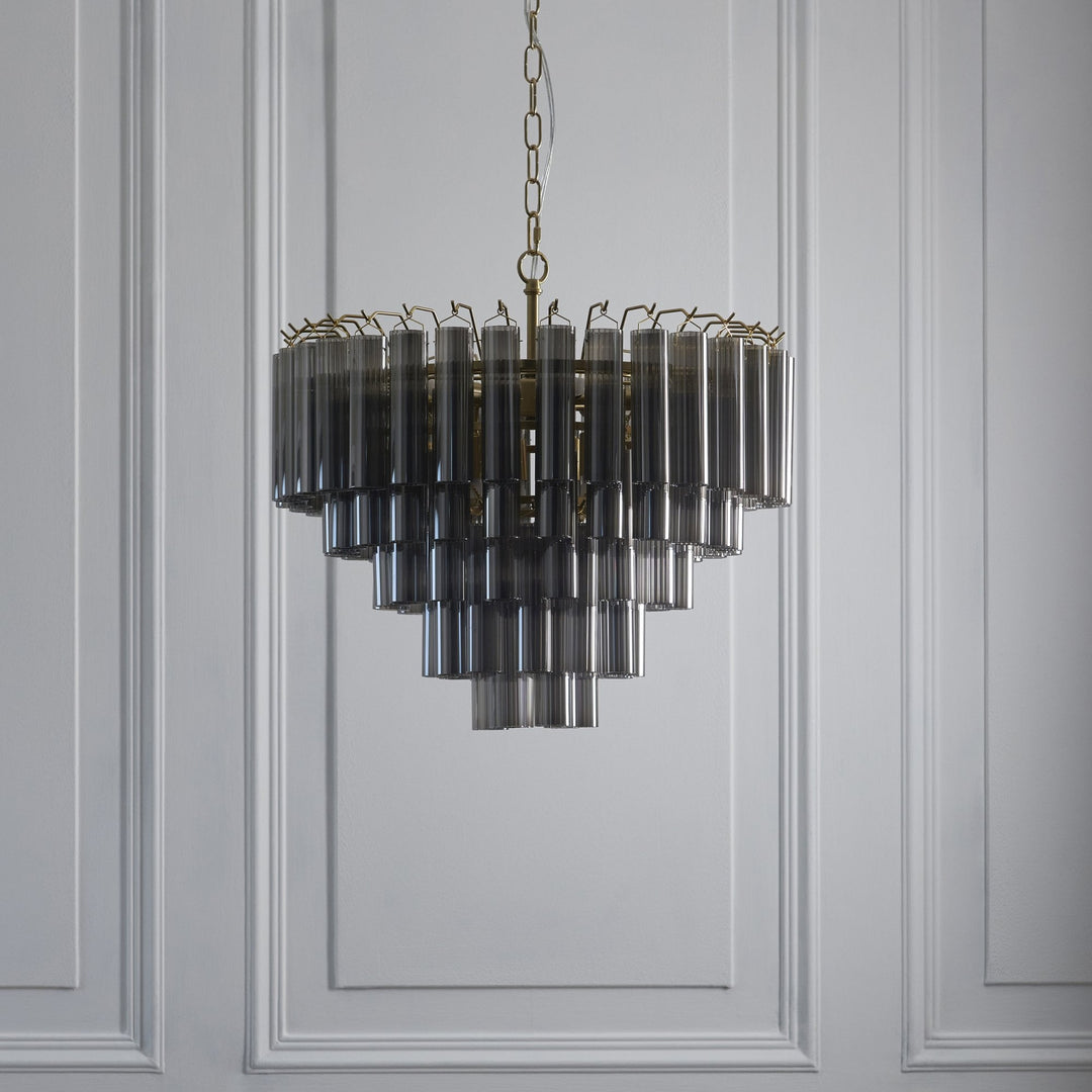 Endon 114197 Toulouse 12 Light Pendant Satin Brass &amp; Smokey Glass (S)
