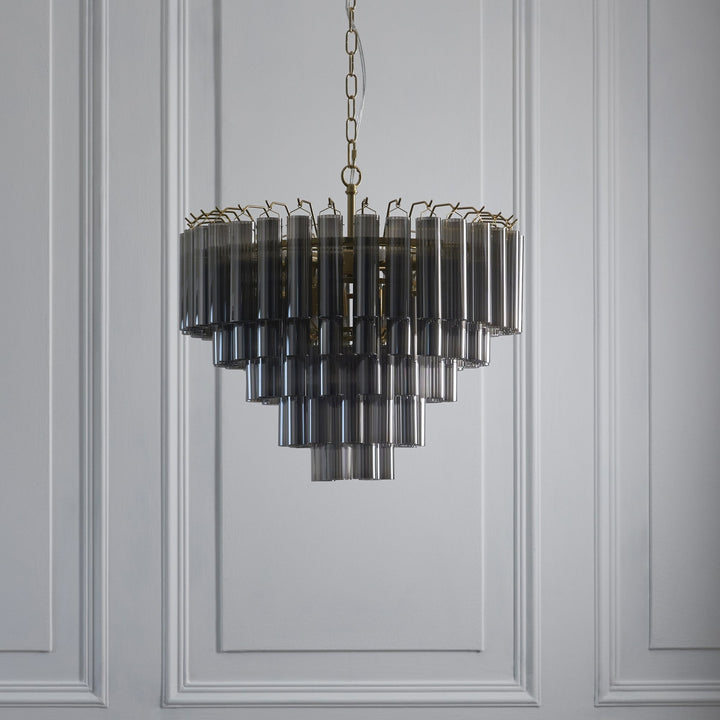 Endon 114197 Toulouse 12 Light Pendant Satin Brass &amp; Smokey Glass (S)