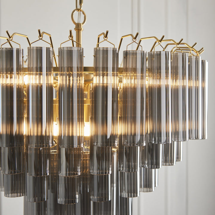 Endon 114197 Toulouse 12 Light Pendant Satin Brass &amp; Smokey Glass (S)