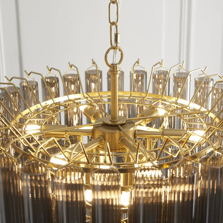 Endon 114197 Toulouse 12 Light Pendant Satin Brass &amp; Smokey Glass (S)