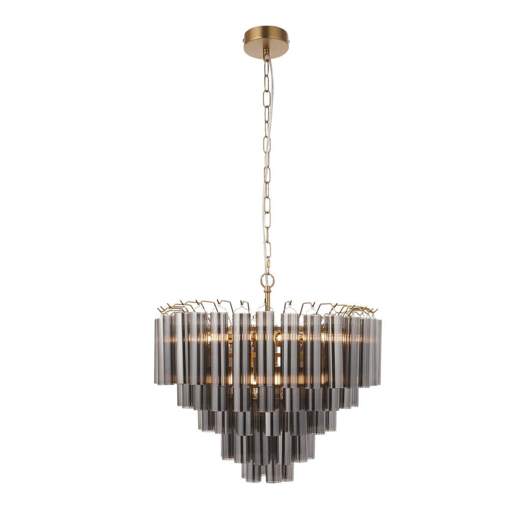 Endon 114197 Toulouse 12 Light Pendant Satin Brass & Smokey Glass