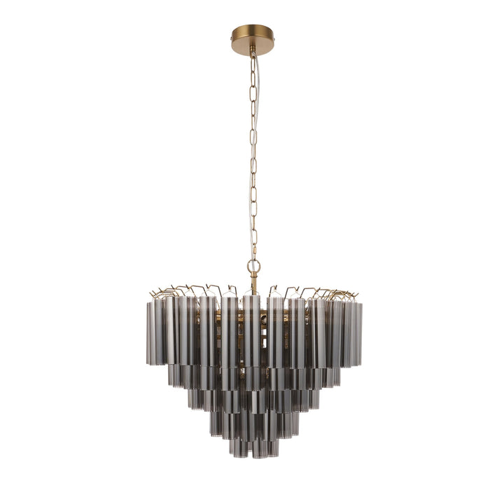 Endon 114197 Toulouse 12 Light Pendant Satin Brass & Smokey Glass