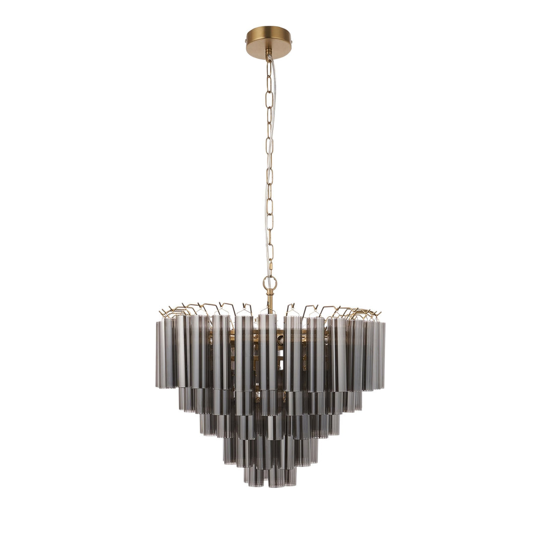 Endon 114197 Toulouse 12 Light Pendant Satin Brass &amp; Smokey Glass (S)