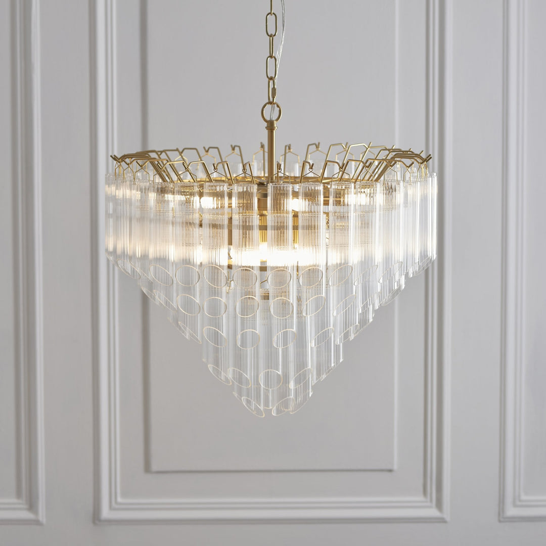 Endon 114198 Toulouse 12 Light Pendant Satin Brass & Clear Glass