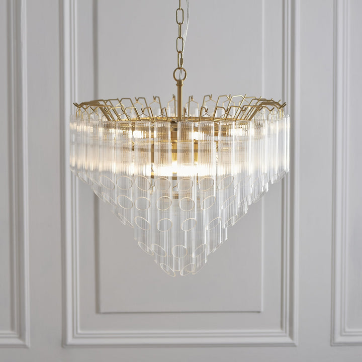 Endon 114198 Toulouse 12 Light Pendant Satin Brass & Clear Glass