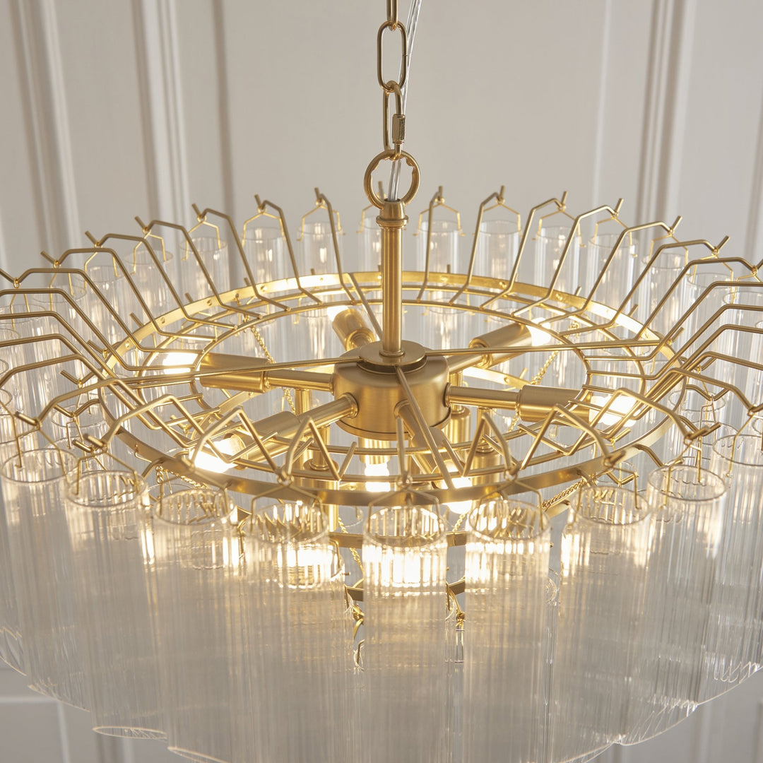 Endon 114198 Toulouse 12 Light Pendant Satin Brass & Clear Glass