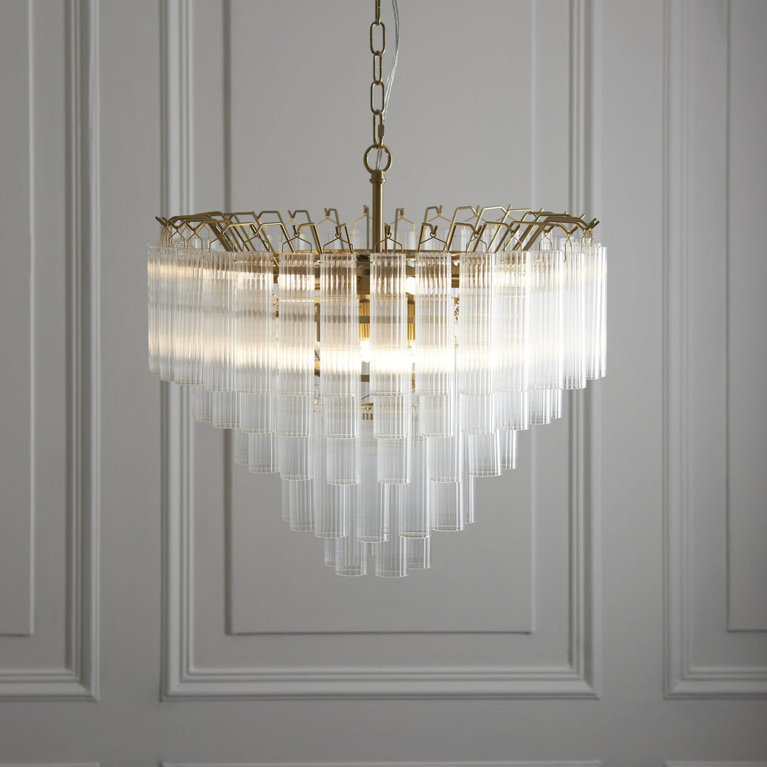 Endon 114199 Toulouse 12 Light Pendant Satin Brass & Clear Glass