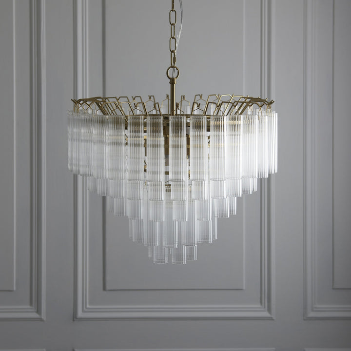 Endon 114199 Toulouse 12 Light Pendant Satin Brass & Clear Glass