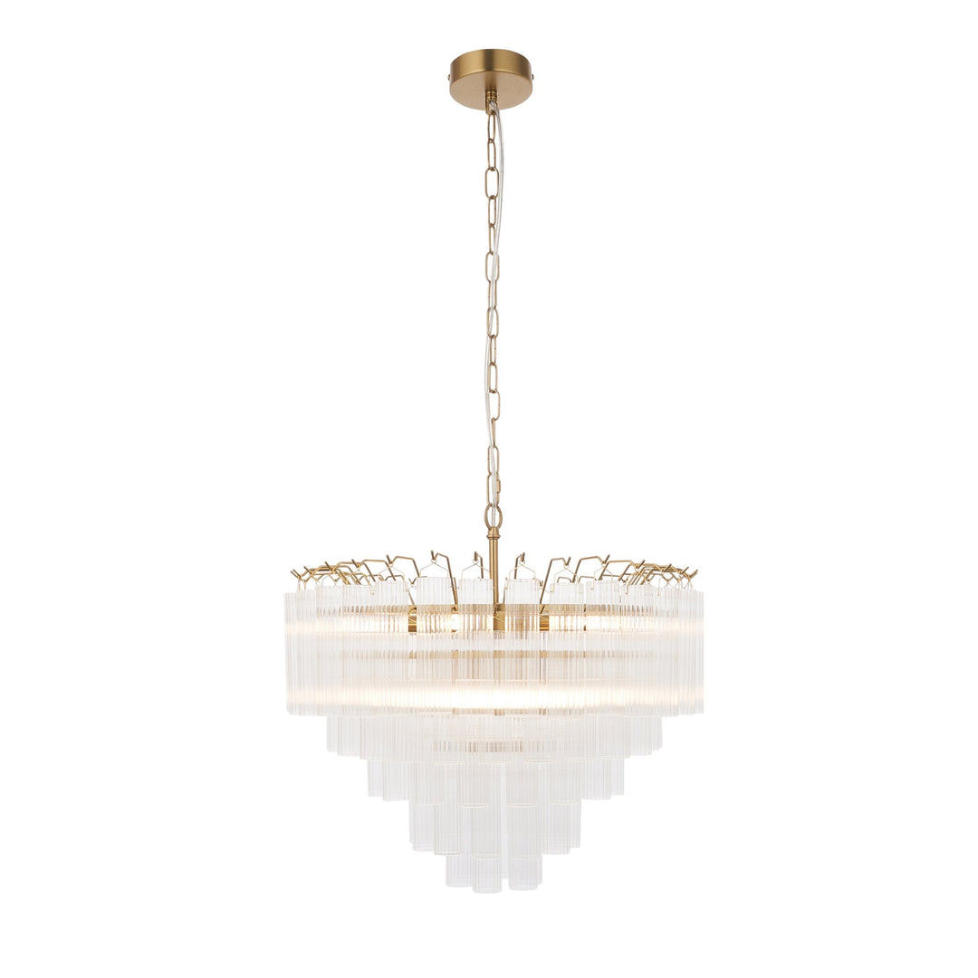 Endon 114199 Toulouse 12 Light Pendant Satin Brass & Clear Glass