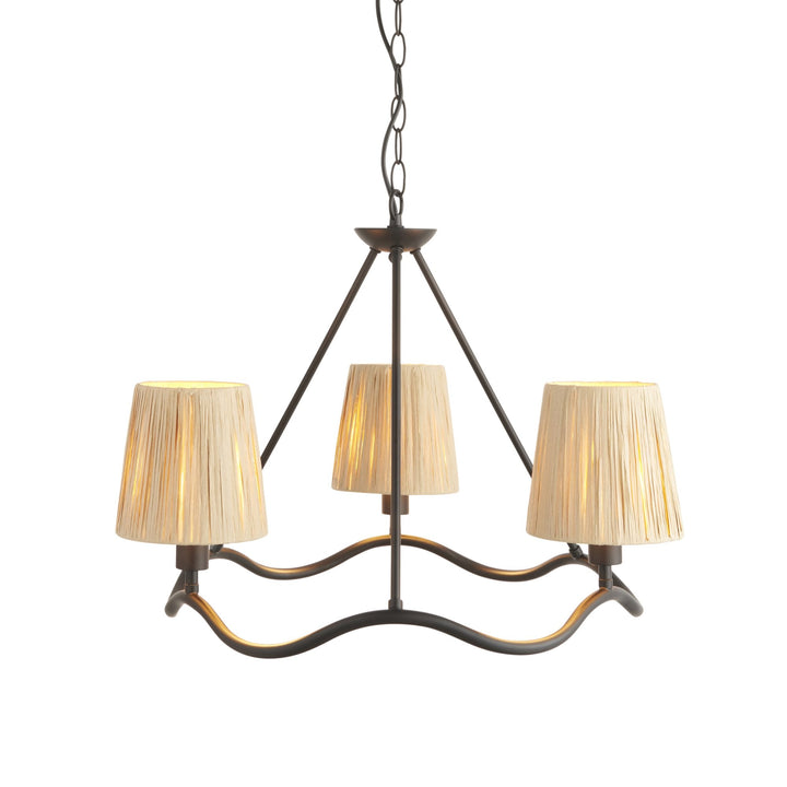 Endon 114212 Wriggle 3 Light Pendant Black & Natural Shade