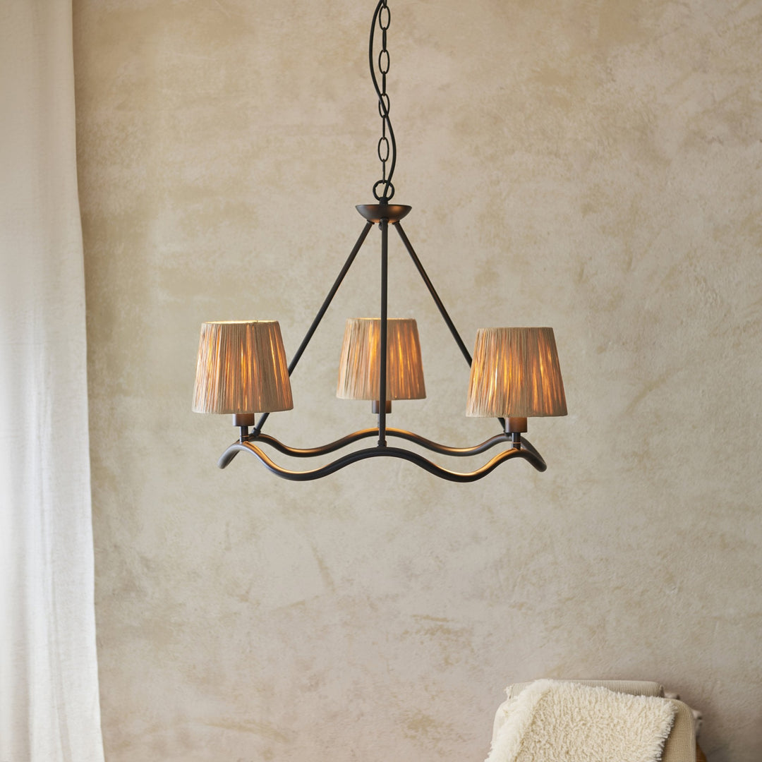 Endon 114212 Wriggle 3 Light Pendant Black & Natural Shade