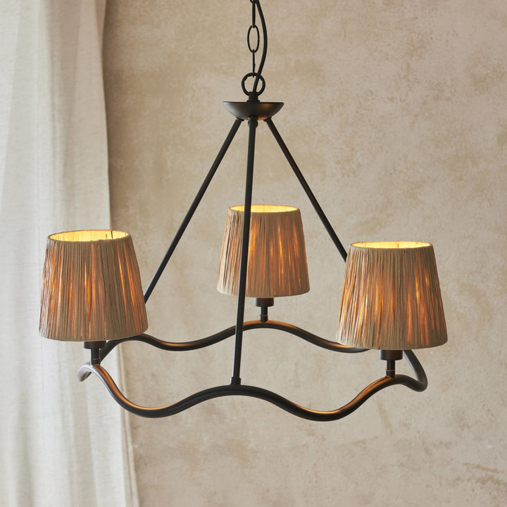 Endon 114212 Wriggle 3 Light Pendant Black & Natural Shade