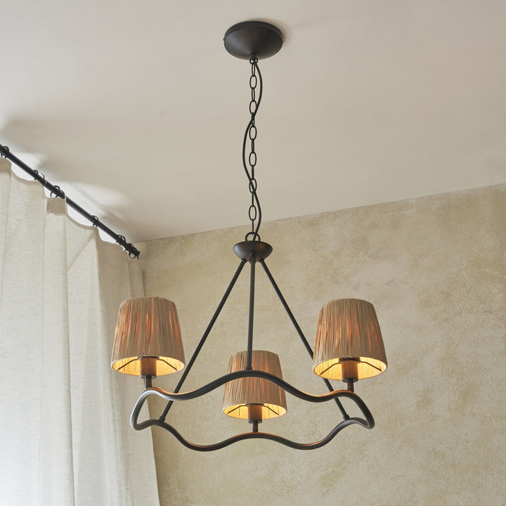 Endon 114212 Wriggle 3 Light Pendant Black & Natural Shade