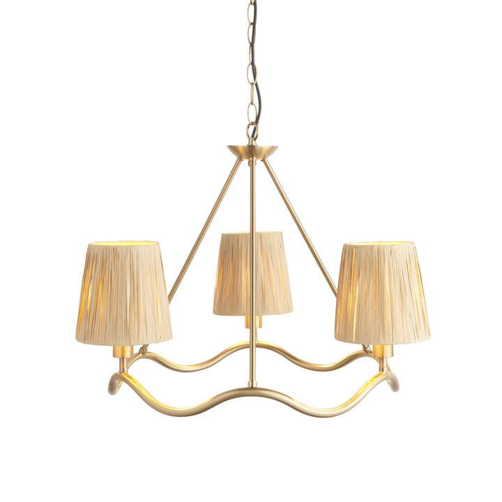 Endon 114213 Wriggle 3 Light Pendant Aged Brass & Natural Shade