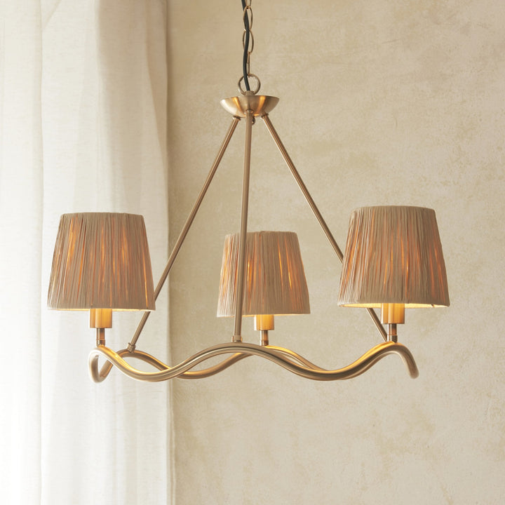 Endon 114213 Wriggle 3 Light Pendant Aged Brass & Natural Shade