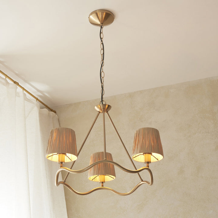 Endon 114213 Wriggle 3 Light Pendant Aged Brass & Natural Shade